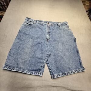 Wrangler Jean Shorts Mens 44 Blue Carpenter Regular Fit Jorts Distressed Denim